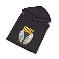 Hoodie — "Built" Angel Wings Graphic Pullover