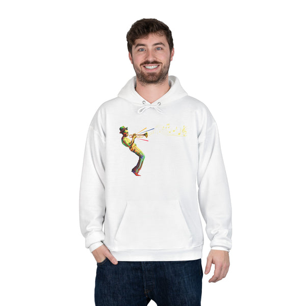 Trombone Player Graphic Hoodie — Vintage Jazz Musician Illustration Pullover