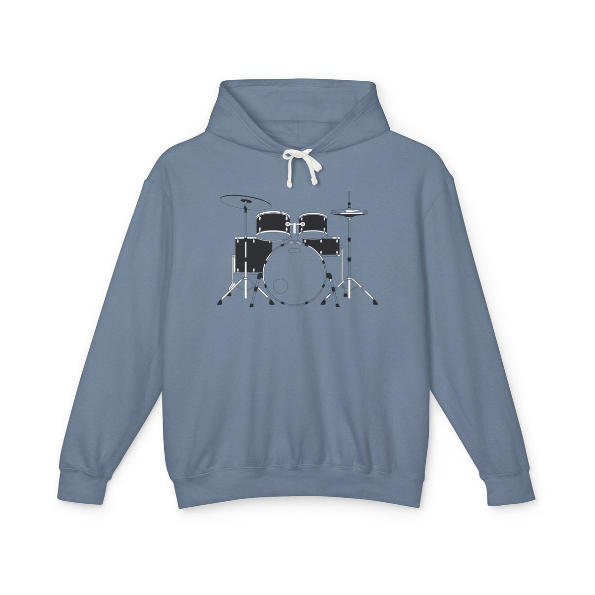 Drum Set Hoodie — Minimalist Black Drum Kit Graphic Hooded Sweatshirt for Musicians