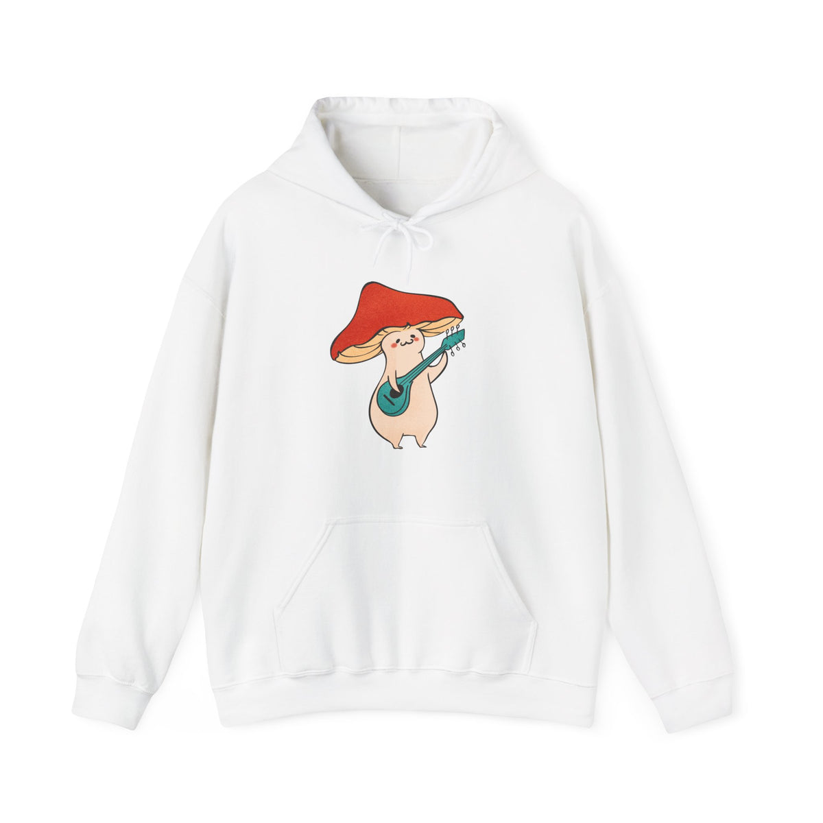 Mushroom Music Bear Hoodie — Cute Playing Guitar Illustration Pullover