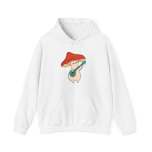 Mushroom Music Bear Hoodie — Cute Playing Guitar Illustration Pullover