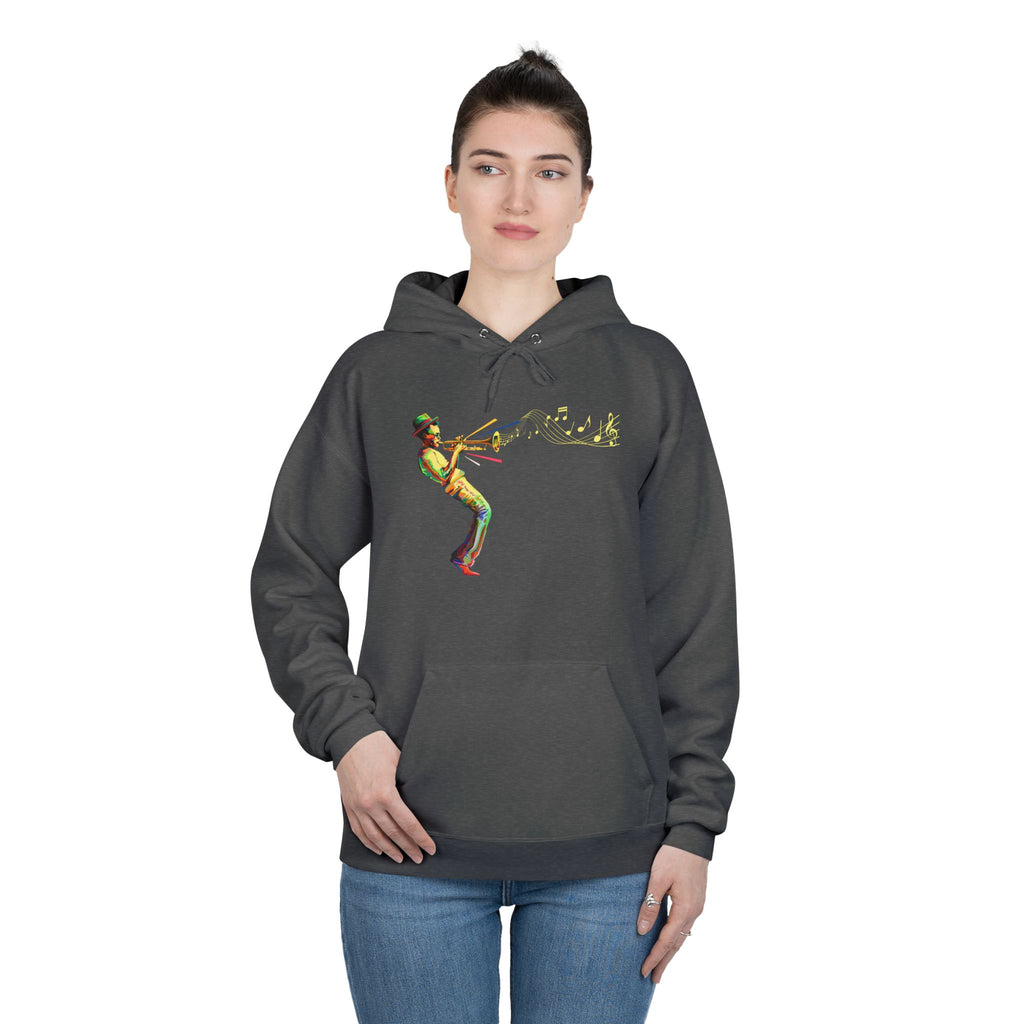 Trombone Player Graphic Hoodie — Vintage Jazz Musician Illustration Pullover