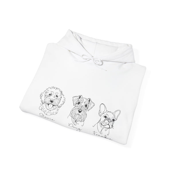 Dog Breed Trio Hoodie — Cute Hand-Drawn Puppy Faces Sweatshirt