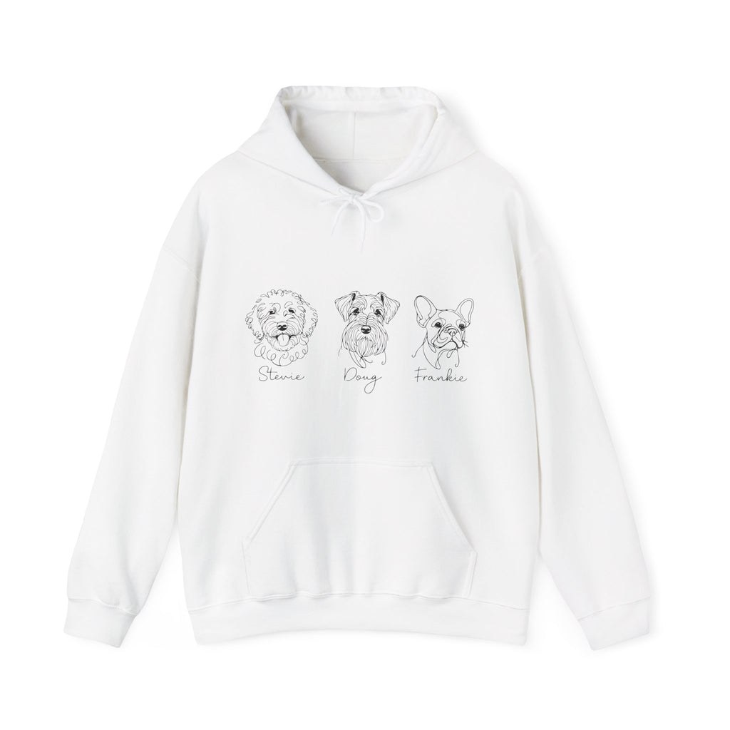 Dog Breed Trio Hoodie — Cute Hand-Drawn Puppy Faces Sweatshirt