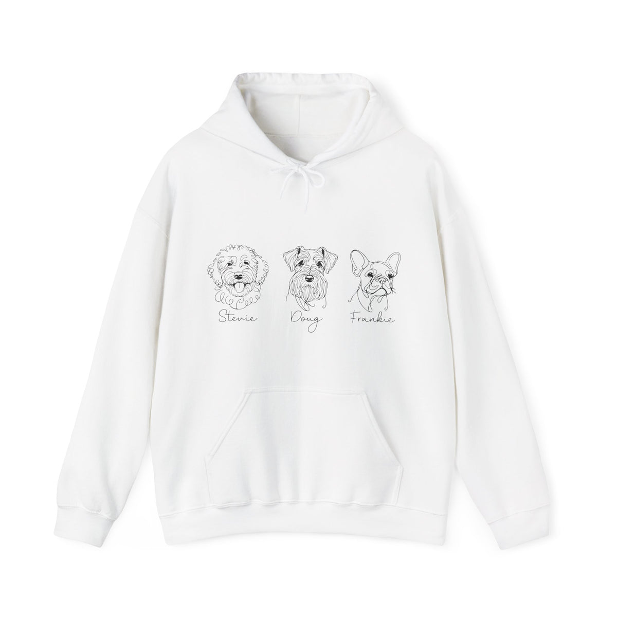 Dog Breed Trio Hoodie — Cute Hand-Drawn Puppy Faces Sweatshirt