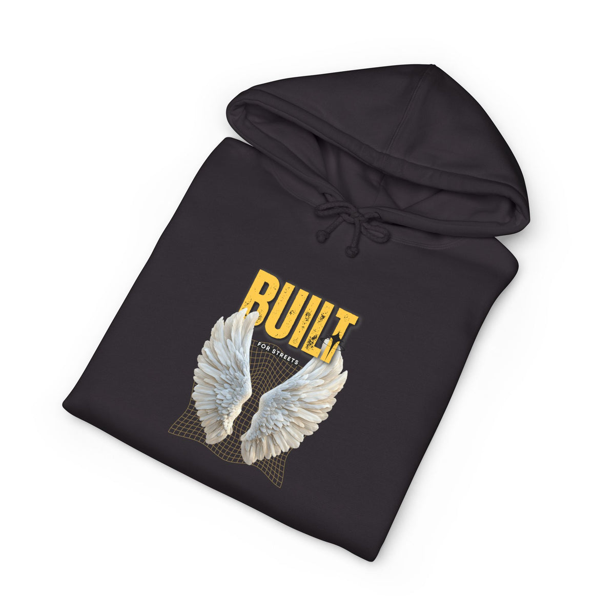 Hoodie — "Built" Angel Wings Graphic Pullover