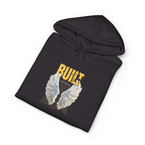 Hoodie — "Built" Angel Wings Graphic Pullover
