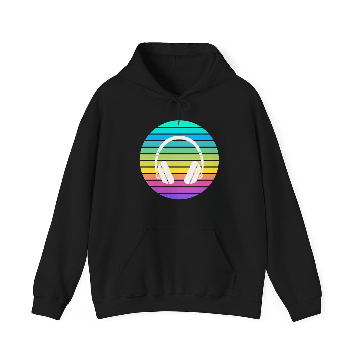 Retro Rainbow Headphones Hoodie — Vintage Music Lover Pullover