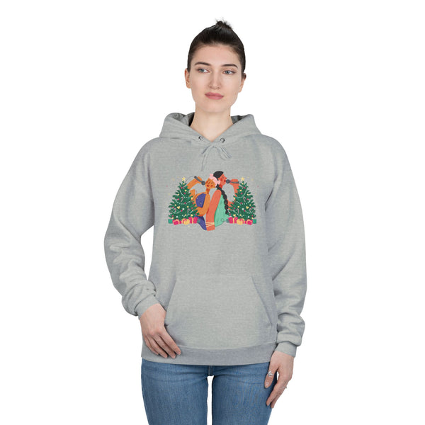 Christmas Couple Hoodie – Cozy Holiday Kiss Pullover with Trees & Gifts