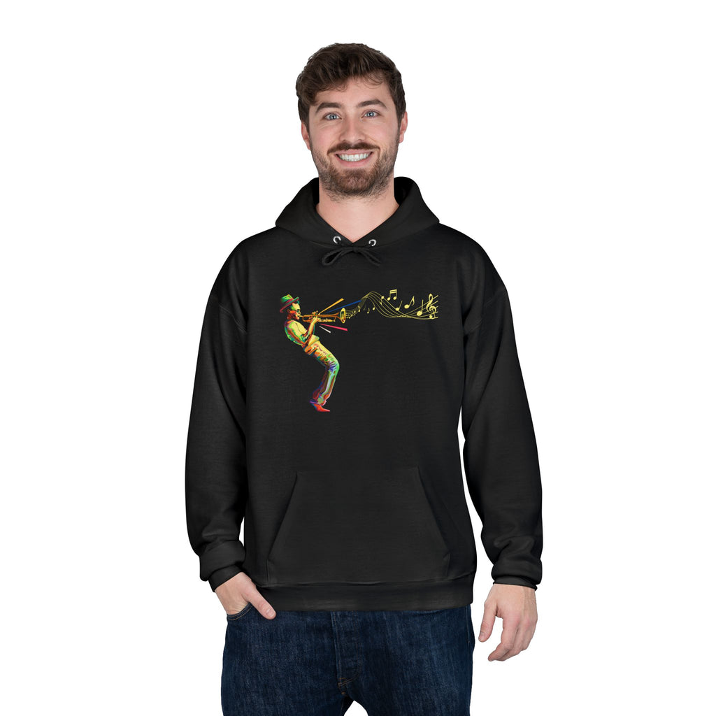 Trombone Player Graphic Hoodie — Vintage Jazz Musician Illustration Pullover