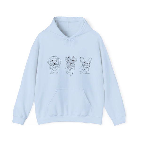 Dog Breed Trio Hoodie — Cute Hand-Drawn Puppy Faces Sweatshirt