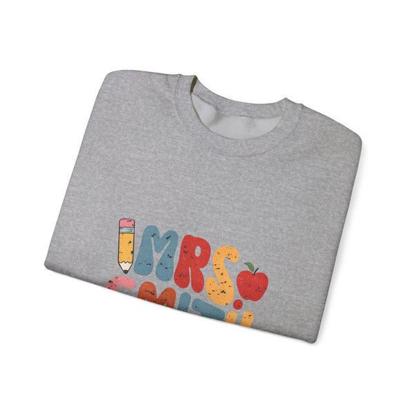 Mrs. Smith Teacher Sweatshirt — Cute Colorful Pencil & Apple Design