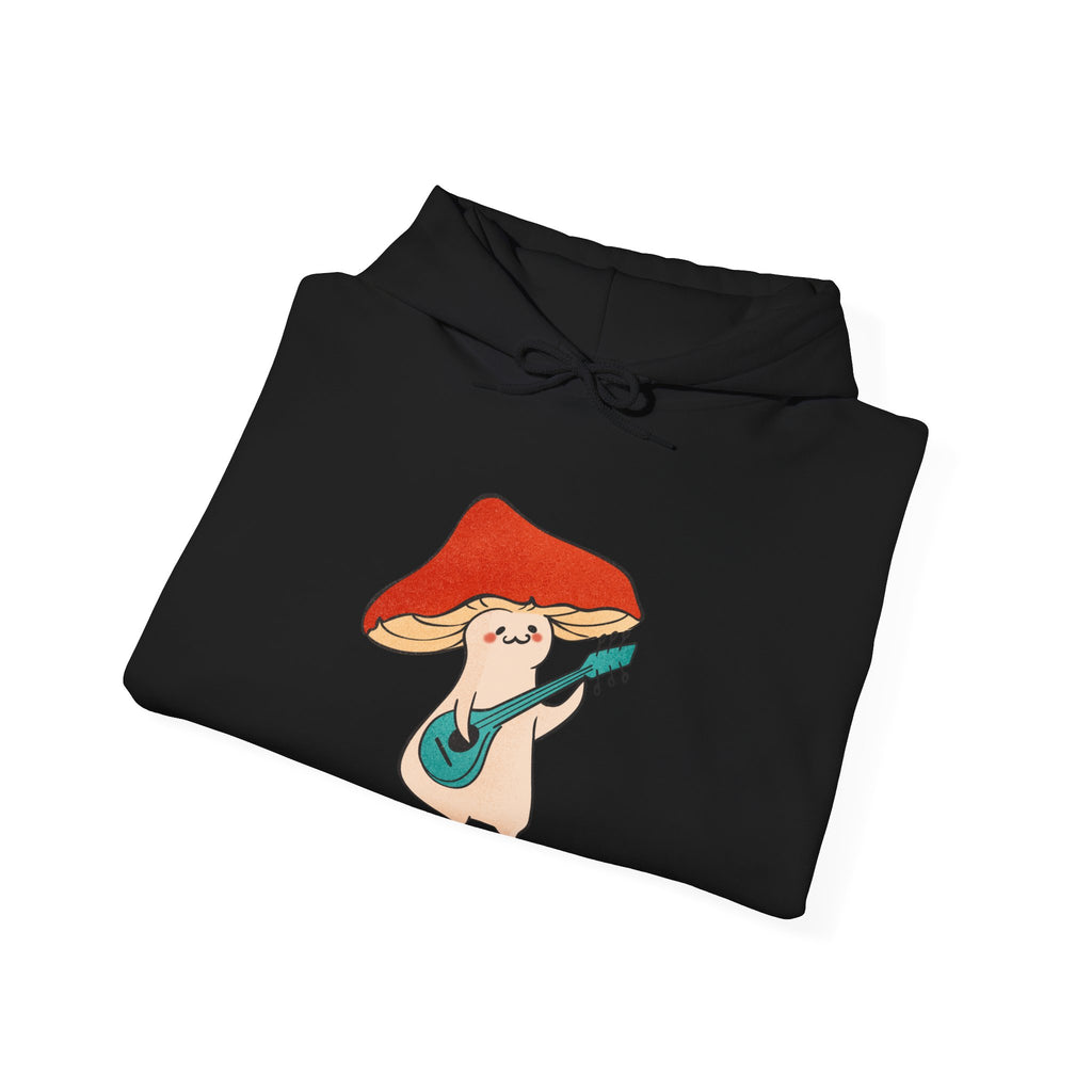 Mushroom Music Bear Hoodie — Cute Playing Guitar Illustration Pullover