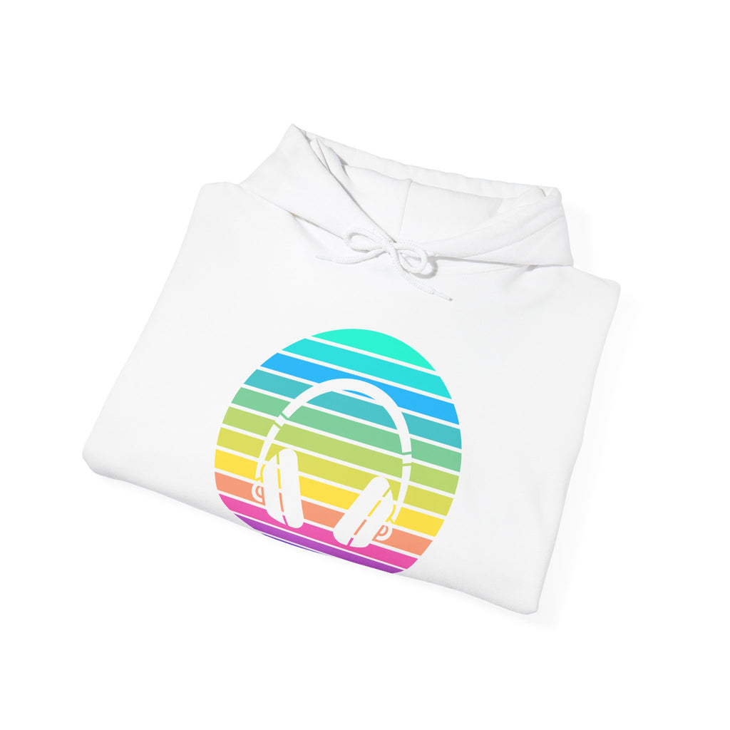 Retro Rainbow Headphones Hoodie — Vintage Music Lover Pullover