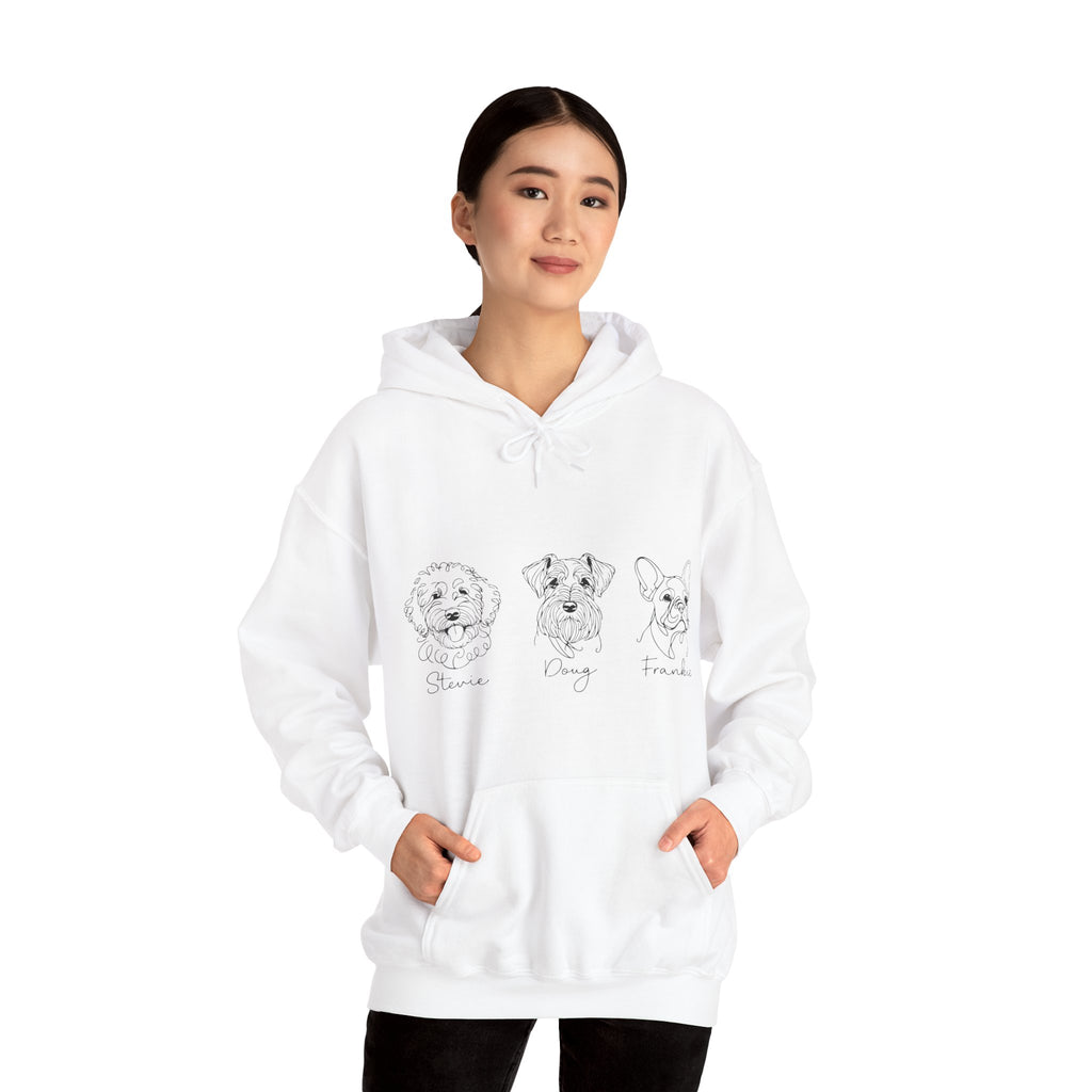 Dog Breed Trio Hoodie — Cute Hand-Drawn Puppy Faces Sweatshirt