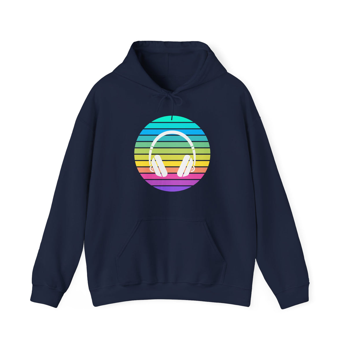 Retro Rainbow Headphones Hoodie — Vintage Music Lover Pullover