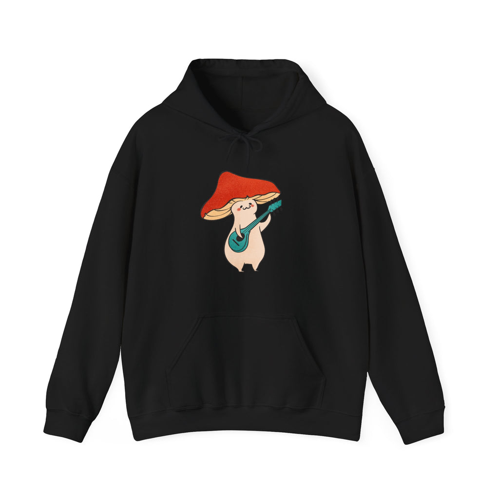 Mushroom Music Bear Hoodie — Cute Playing Guitar Illustration Pullover