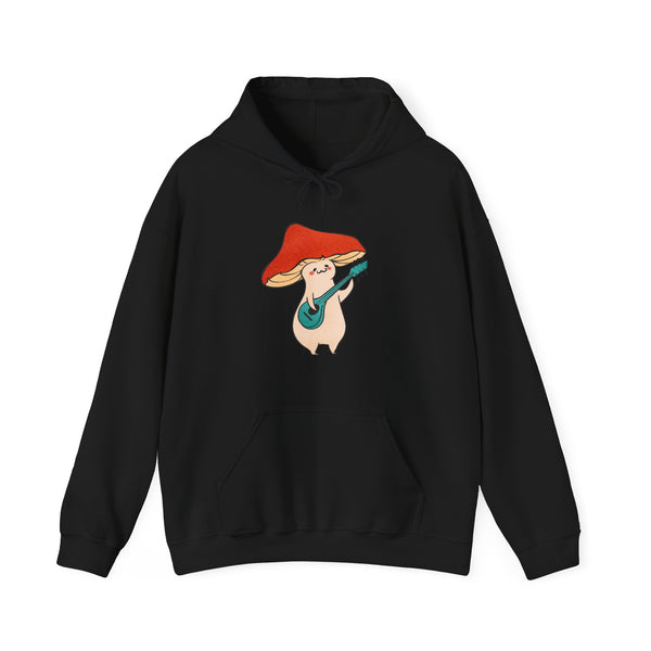 Mushroom Music Bear Hoodie — Cute Playing Guitar Illustration Pullover