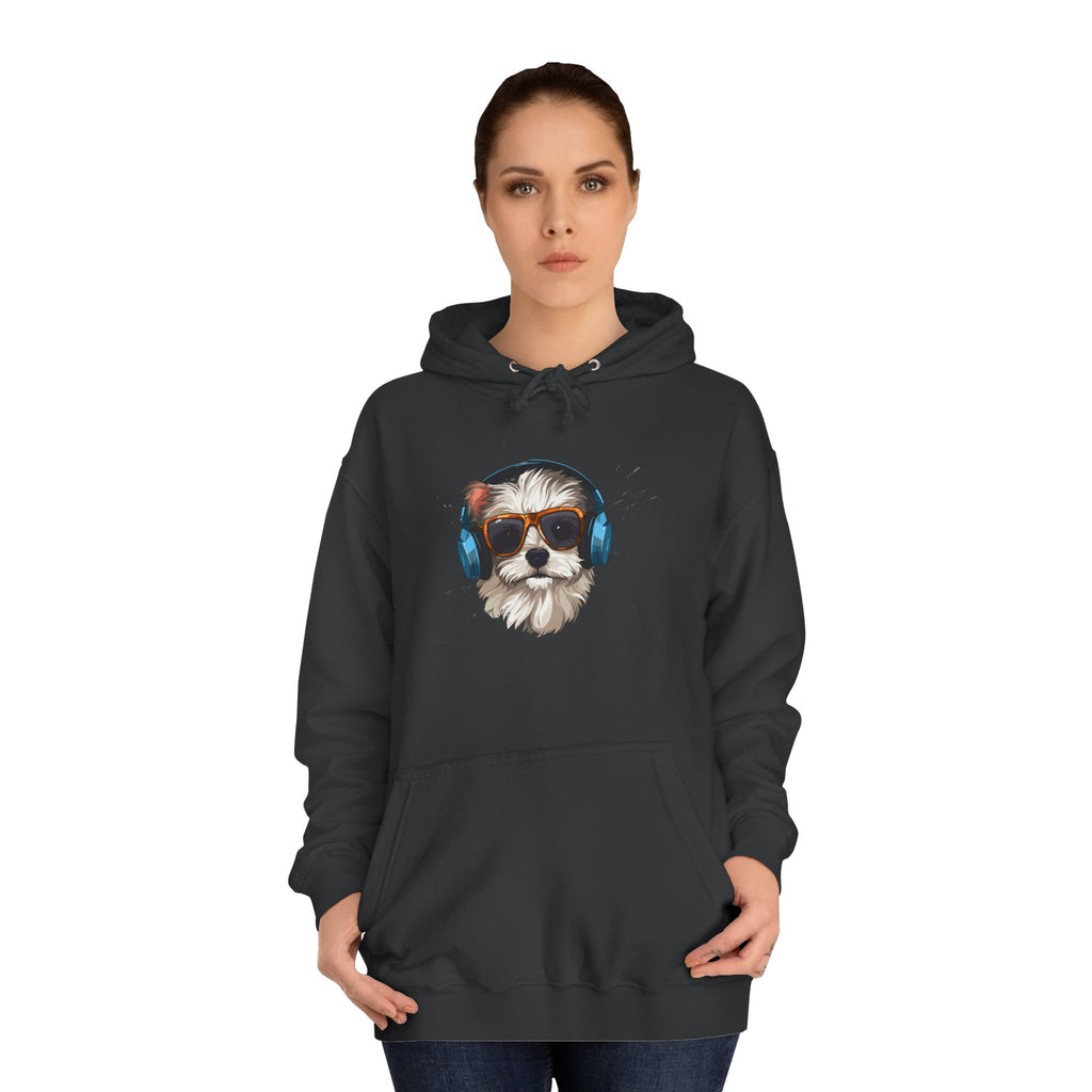 Dog with Headphones Hoodie – Cute Music-Loving Puppy College Sweatshirt