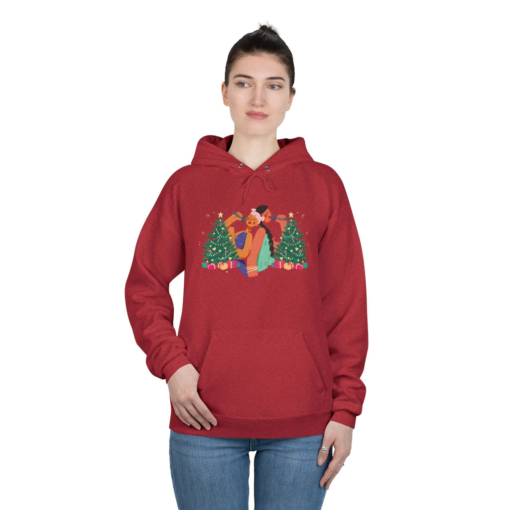 Christmas Couple Hoodie – Cozy Holiday Kiss Pullover with Trees & Gifts