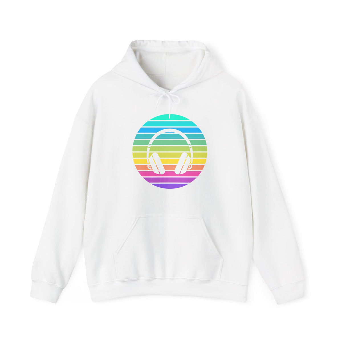 Retro Rainbow Headphones Hoodie — Vintage Music Lover Pullover