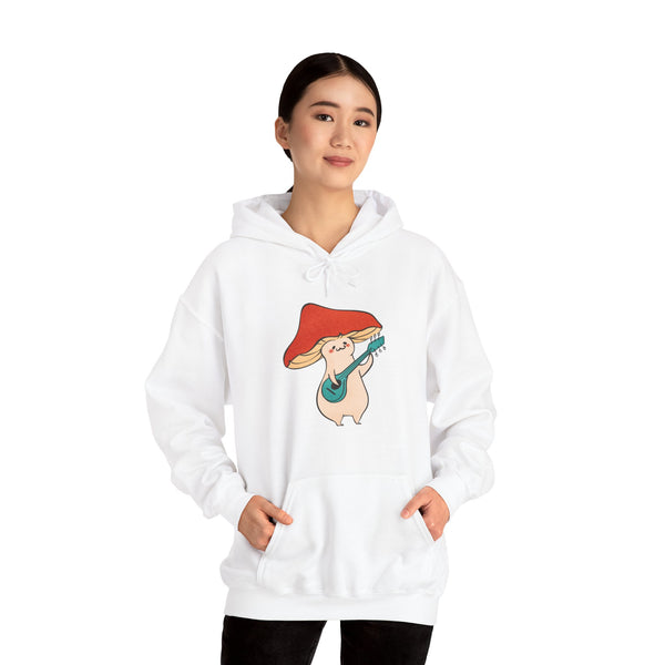 Mushroom Music Bear Hoodie — Cute Playing Guitar Illustration Pullover