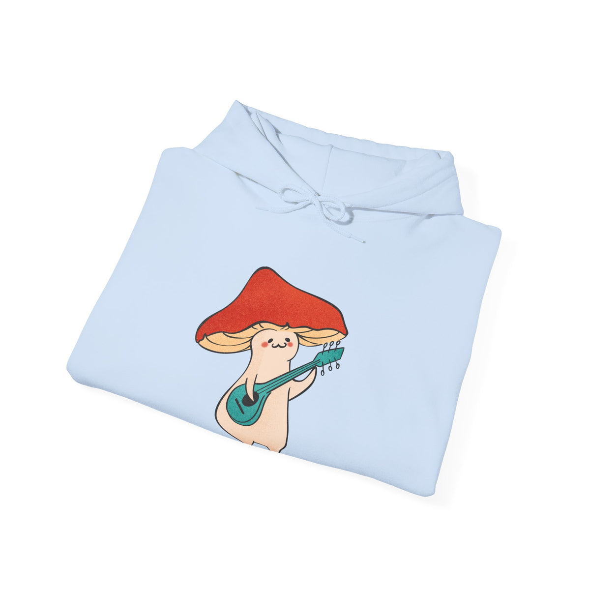 Mushroom Music Bear Hoodie — Cute Playing Guitar Illustration Pullover