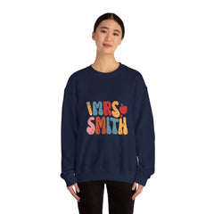 Mrs. Smith Teacher Sweatshirt — Cute Colorful Pencil & Apple Design