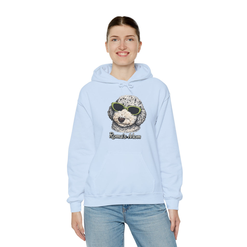 Roma’s Mom Hoodie – Cute Dog Portrait with Sunglasses, Funny Pet Mom Sweatshirt