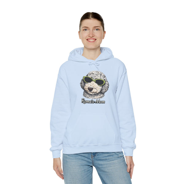 Roma’s Mom Hoodie – Cute Dog Portrait with Sunglasses, Funny Pet Mom Sweatshirt