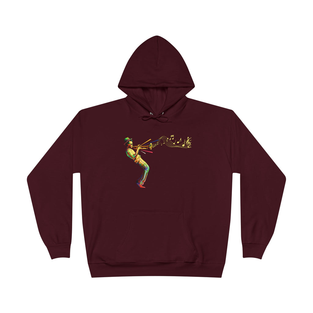 Trombone Player Graphic Hoodie — Vintage Jazz Musician Illustration Pullover