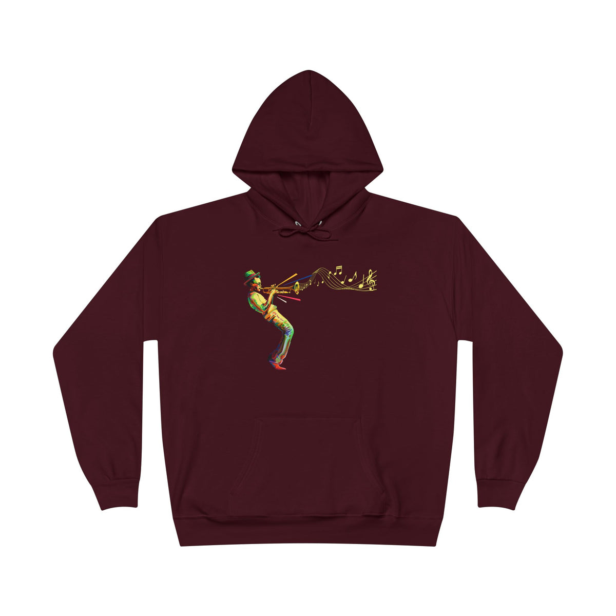 Trombone Player Graphic Hoodie — Vintage Jazz Musician Illustration Pullover