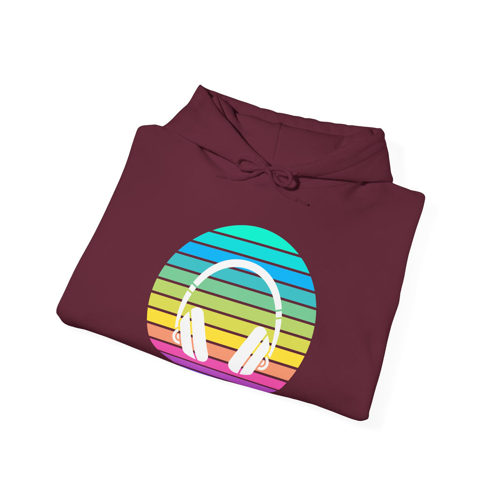 Retro Rainbow Headphones Hoodie — Vintage Music Lover Pullover