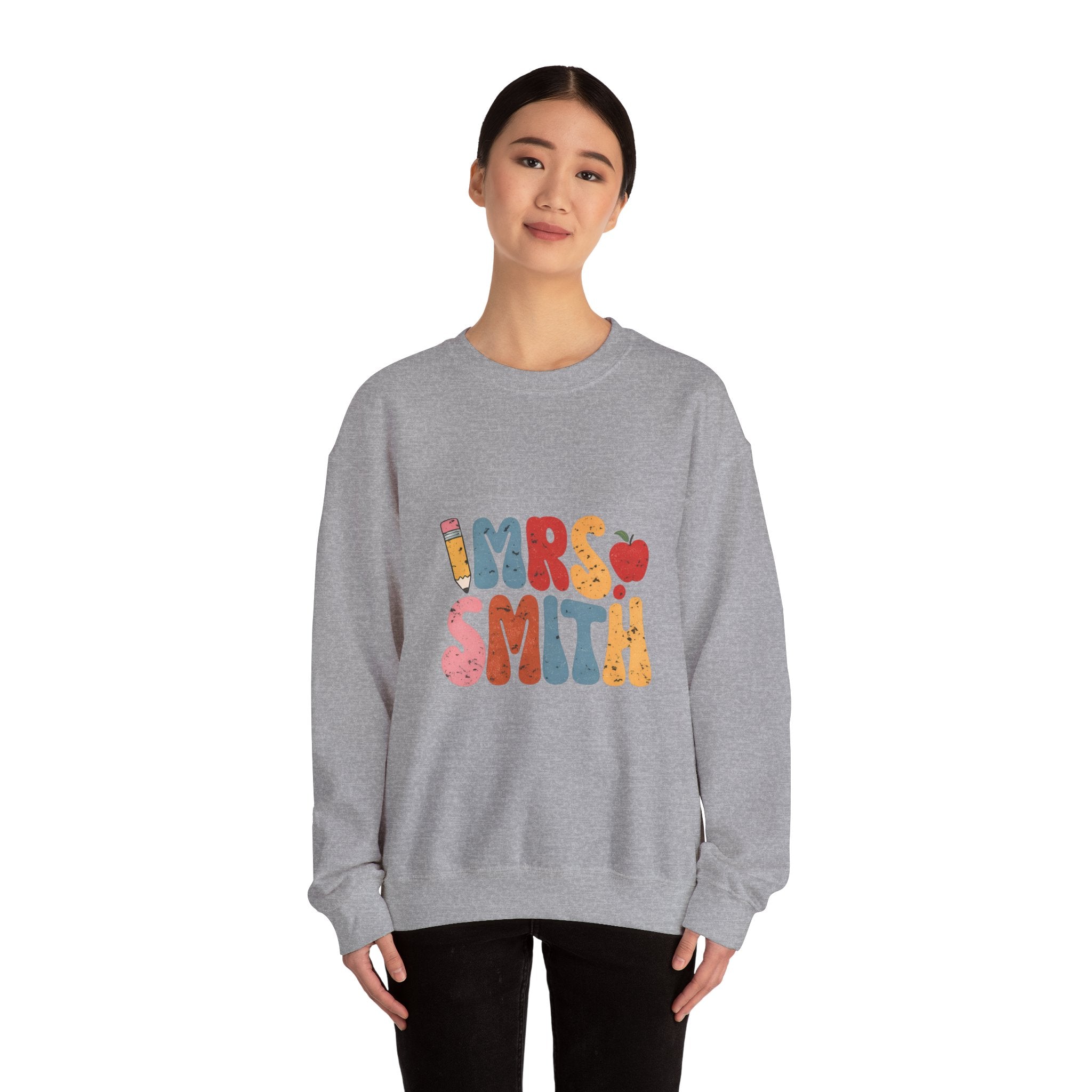 Mrs. Smith Teacher Sweatshirt — Cute Colorful Pencil & Apple Design Secondary image