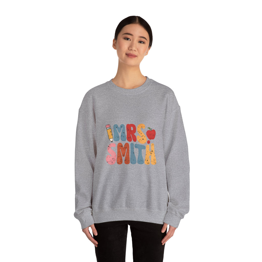 Mrs. Smith Teacher Sweatshirt — Cute Colorful Pencil & Apple Design