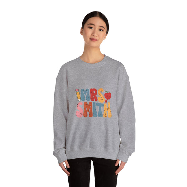 Mrs. Smith Teacher Sweatshirt — Cute Colorful Pencil & Apple Design