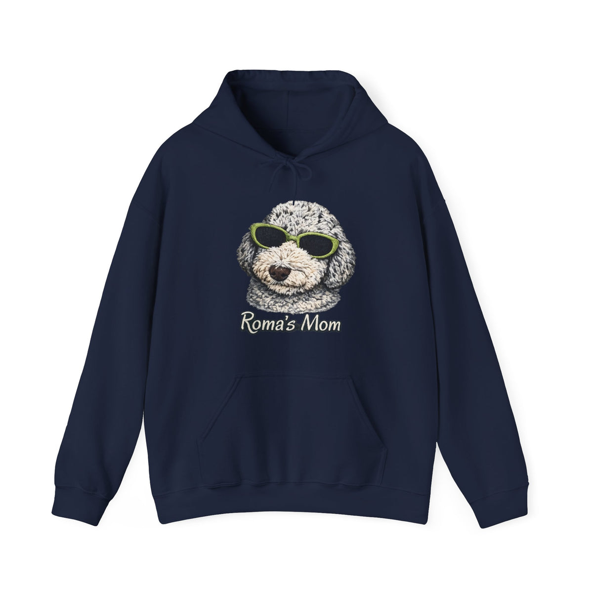 Roma’s Mom Hoodie – Cute Dog Portrait with Sunglasses, Funny Pet Mom Sweatshirt