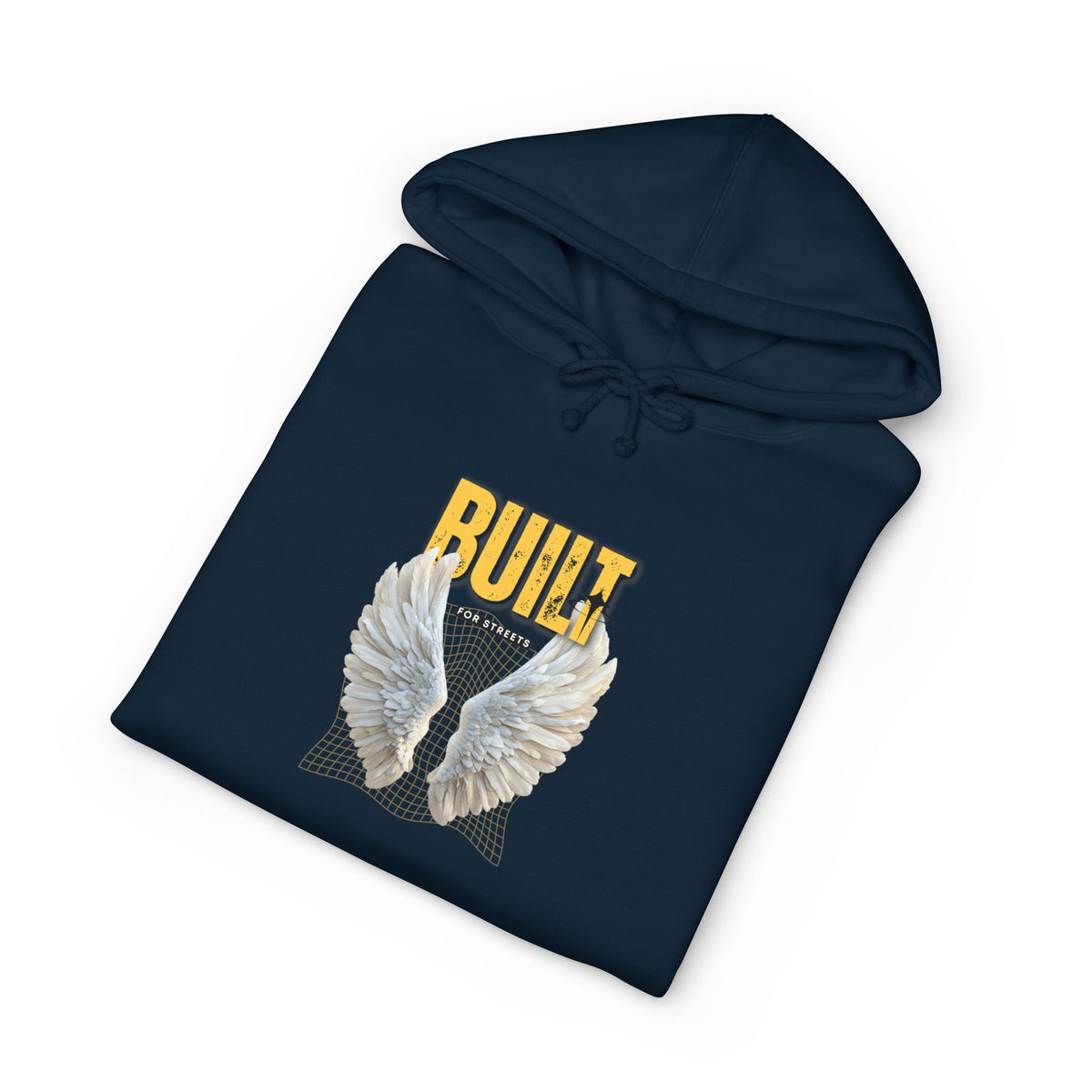 Hoodie — "Built" Angel Wings Graphic Pullover