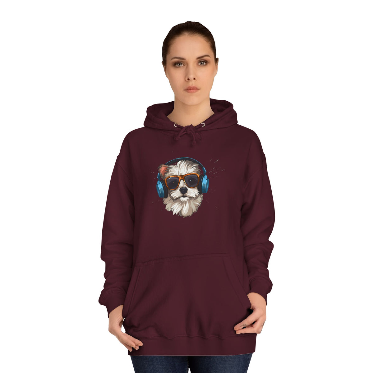 Dog with Headphones Hoodie – Cute Music-Loving Puppy College Sweatshirt