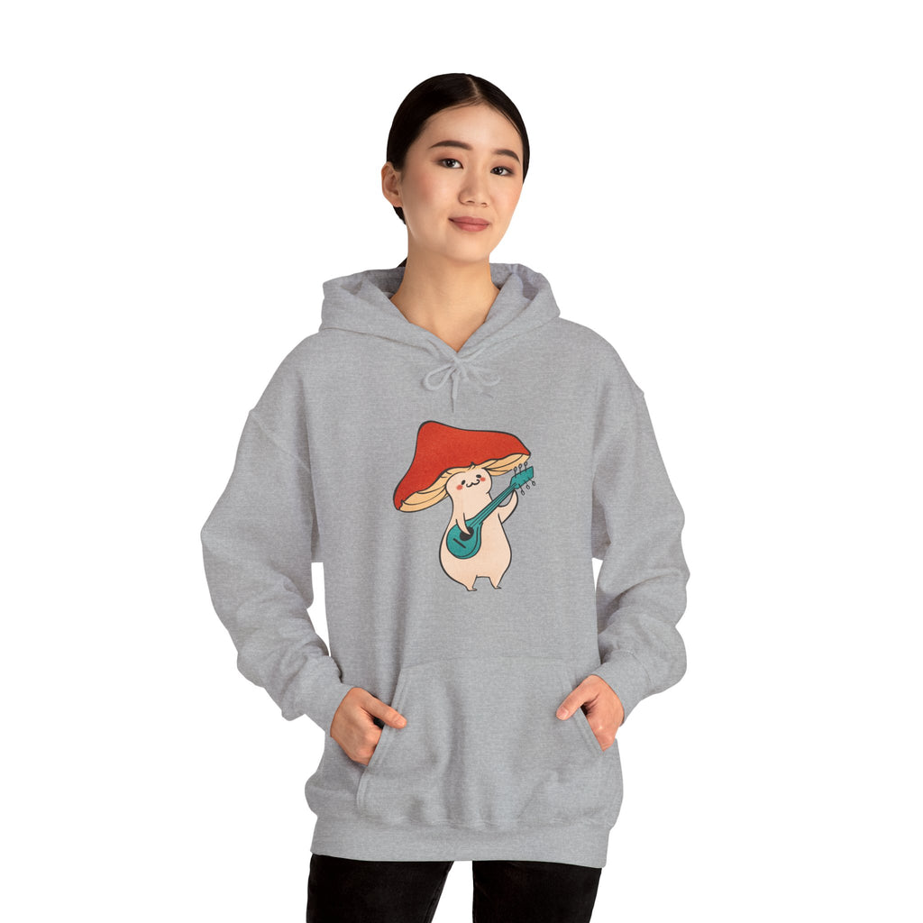 Mushroom Music Bear Hoodie — Cute Playing Guitar Illustration Pullover