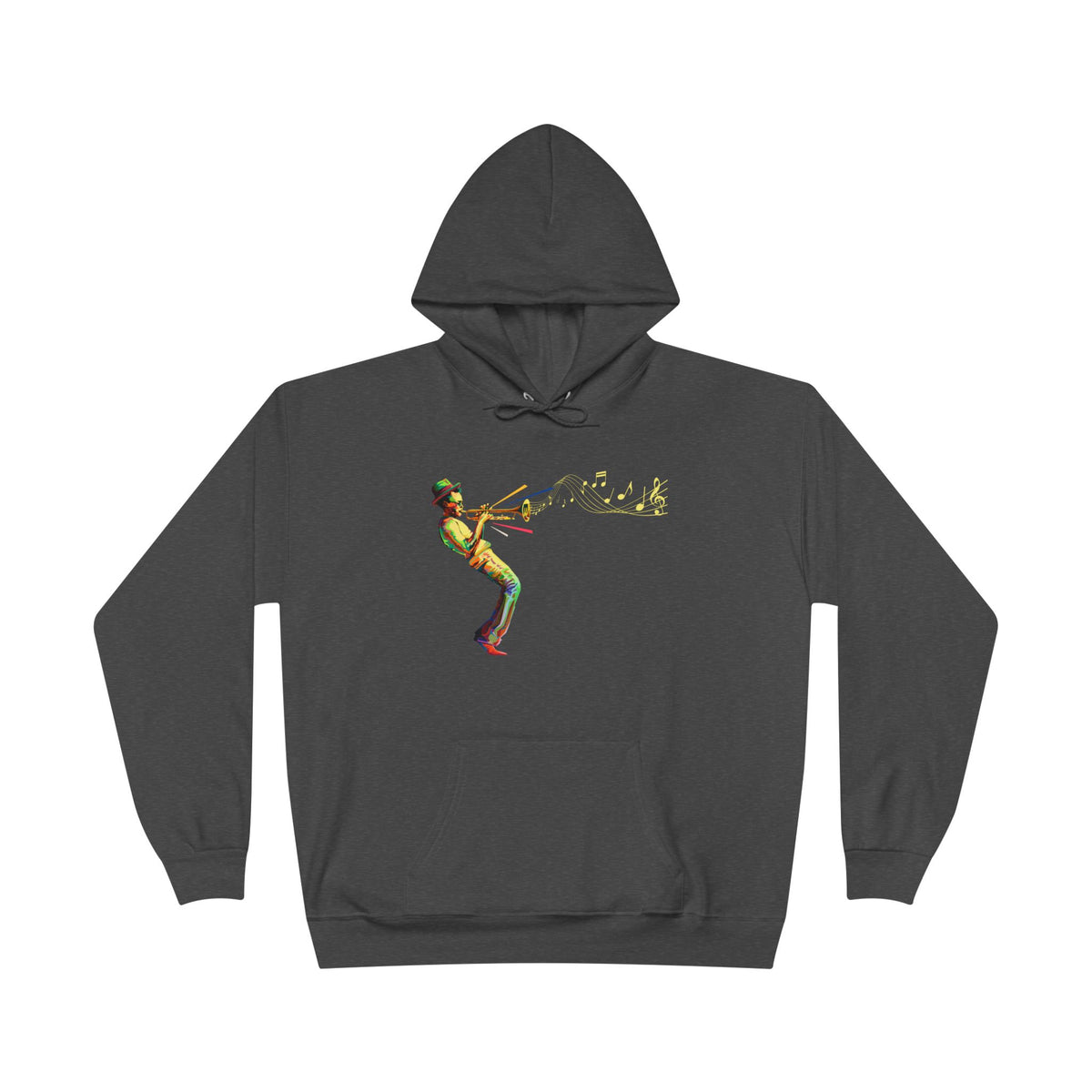 Trombone Player Graphic Hoodie — Vintage Jazz Musician Illustration Pullover