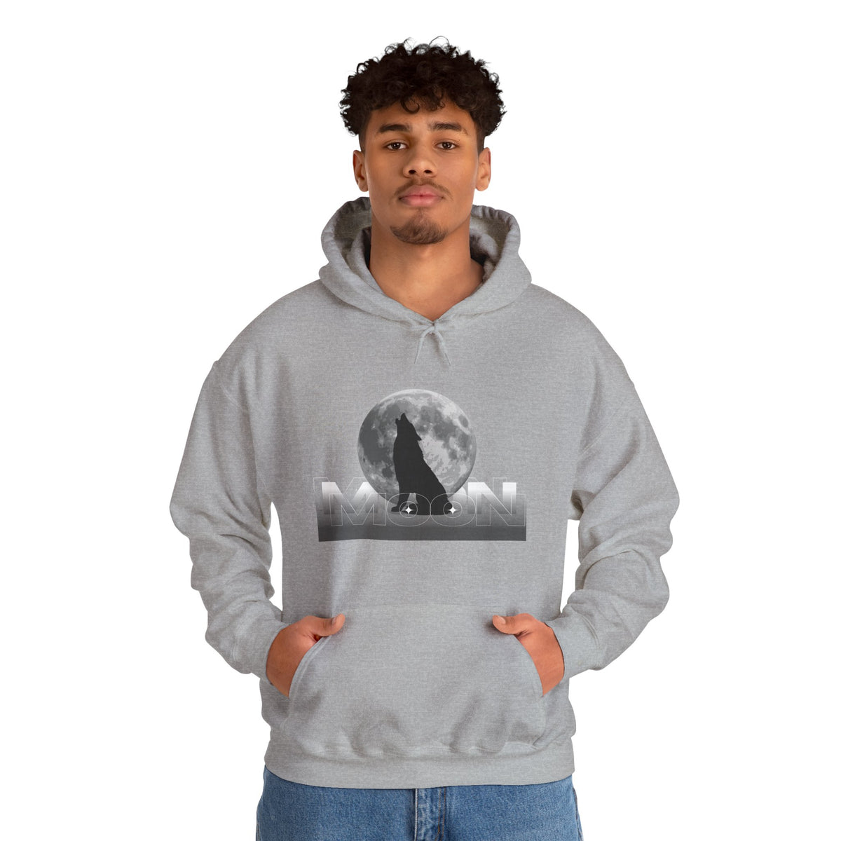 Hoodie — Moonlit Wolf Silhouette Hoodie (“MOON” Graphic)