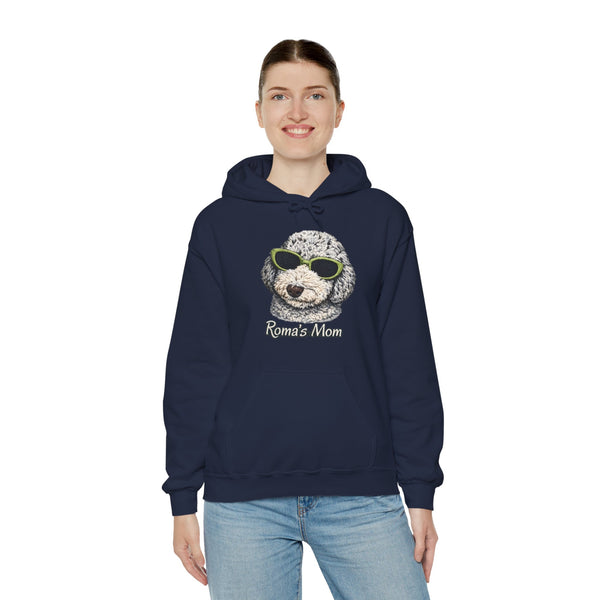 Roma’s Mom Hoodie – Cute Dog Portrait with Sunglasses, Funny Pet Mom Sweatshirt