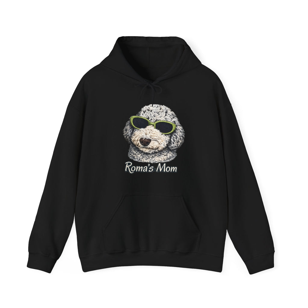 Roma’s Mom Hoodie – Cute Dog Portrait with Sunglasses, Funny Pet Mom Sweatshirt