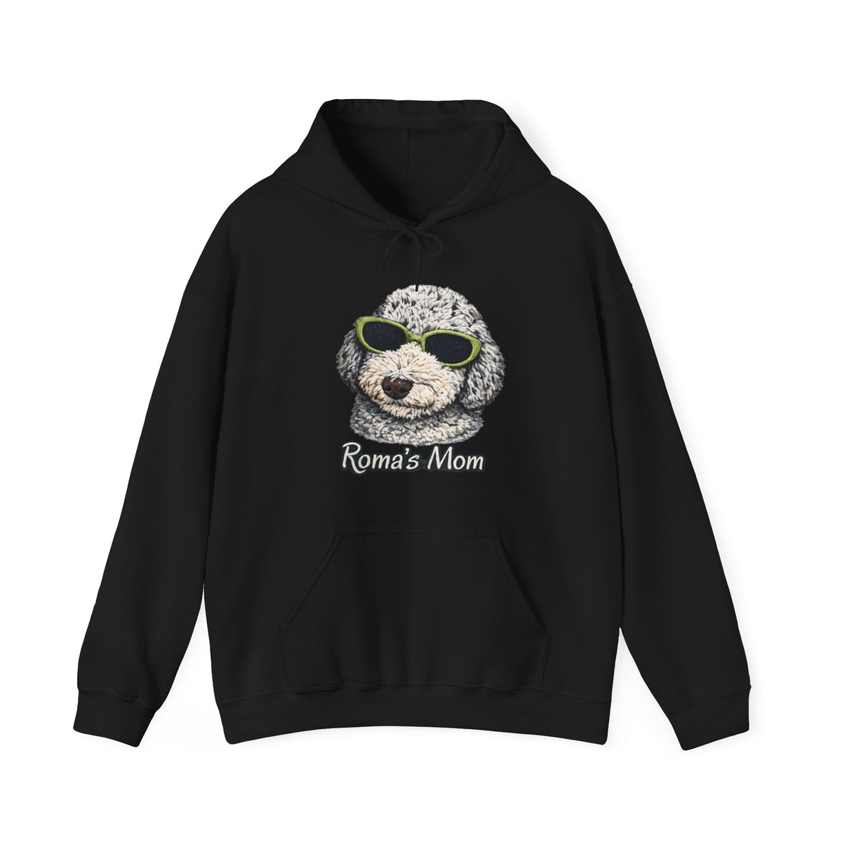 Roma’s Mom Hoodie – Cute Dog Portrait with Sunglasses, Funny Pet Mom Sweatshirt