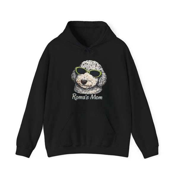 Roma’s Mom Hoodie – Cute Dog Portrait with Sunglasses, Funny Pet Mom Sweatshirt