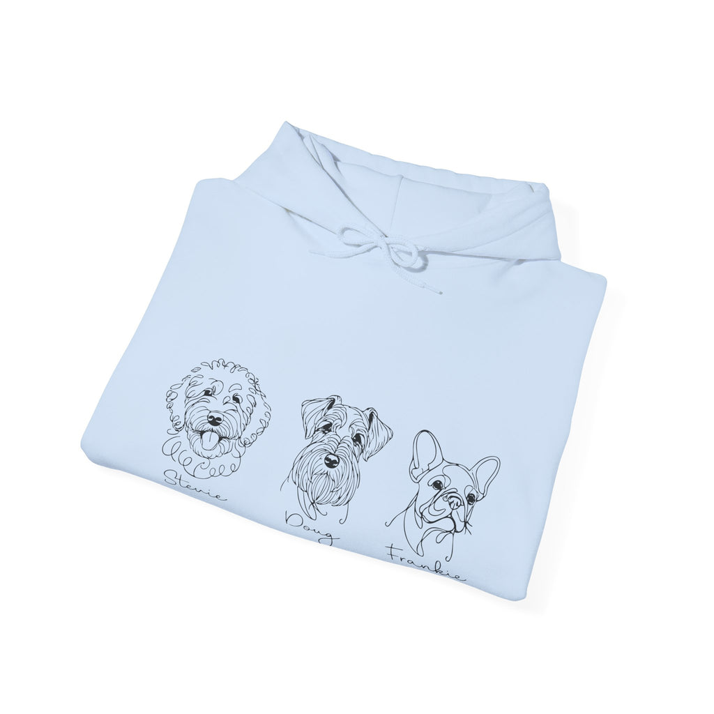 Dog Breed Trio Hoodie — Cute Hand-Drawn Puppy Faces Sweatshirt