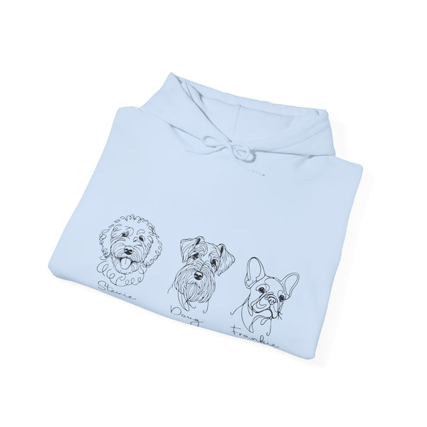 Dog Breed Trio Hoodie — Cute Hand-Drawn Puppy Faces Sweatshirt