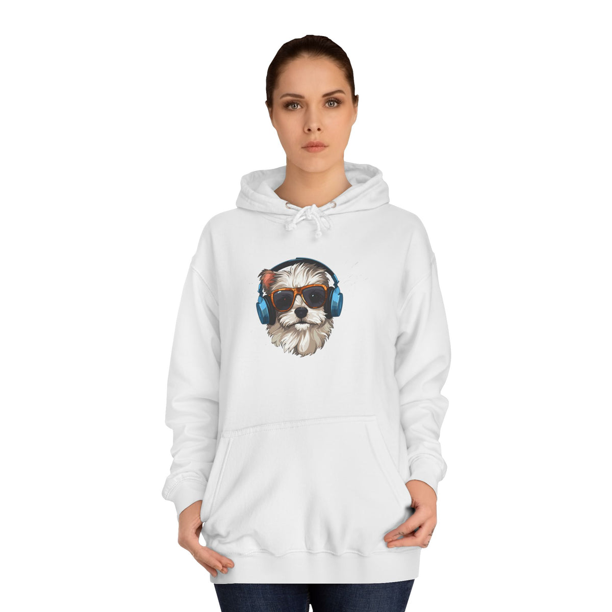Dog with Headphones Hoodie – Cute Music-Loving Puppy College Sweatshirt