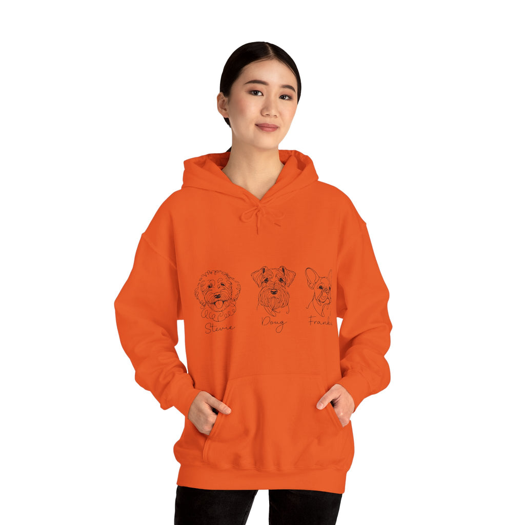 Dog Breed Trio Hoodie — Cute Hand-Drawn Puppy Faces Sweatshirt